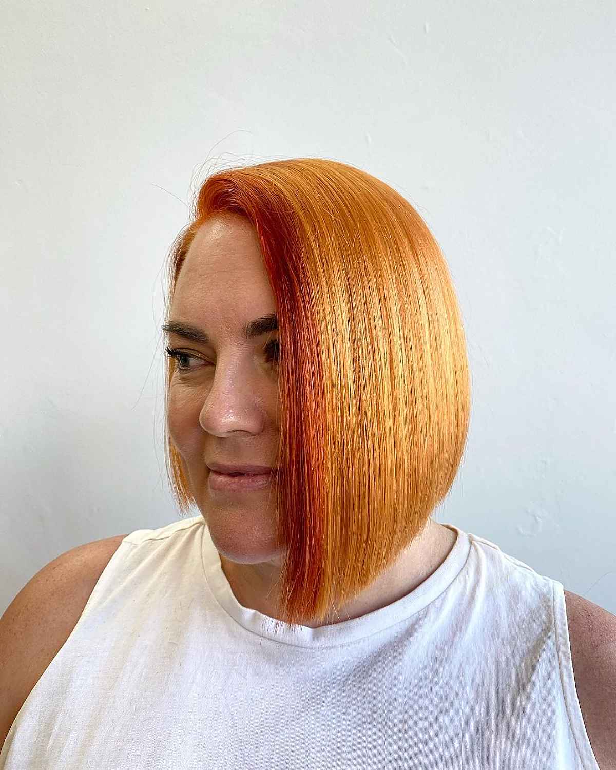 Copper Blunt Bob with a Side Part