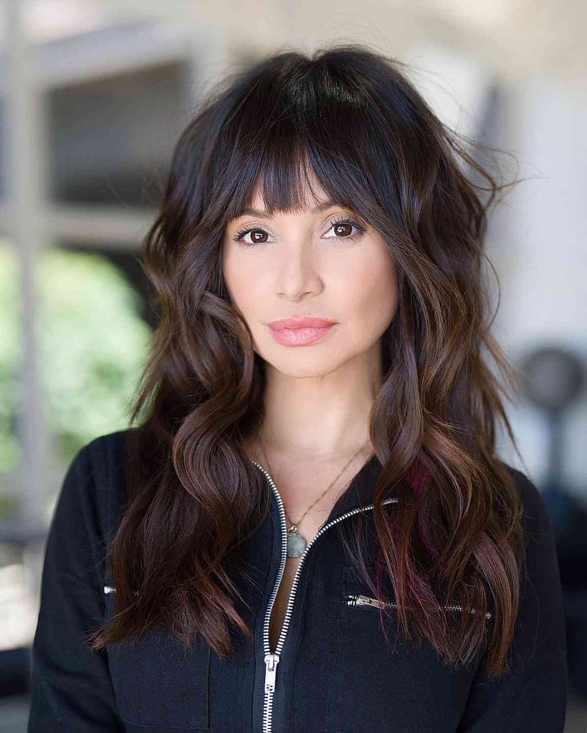 Long Wavy Layered Hair with a Fringe for Shaggy Thick Hair