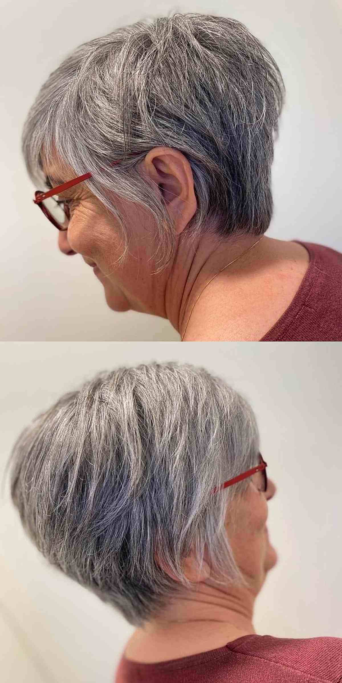 Lutin long effilé sur cheveux gris pour les femmes de plus de 70 ans