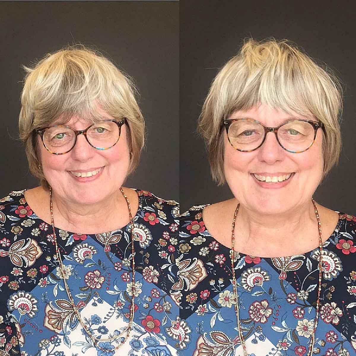 Wash-and-Wear Shaggy Bob Haircut pour une femme de plus de 70 ans