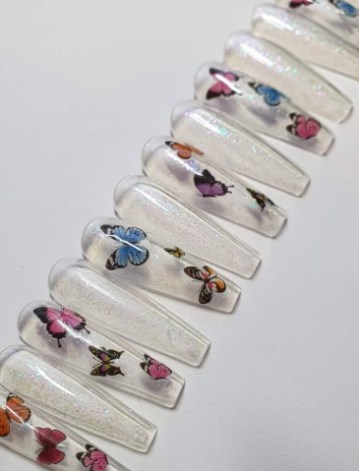 Clear Glitter Butterfly Appuyez sur les ongles
