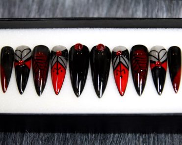 Hot Red Black Press On Nails