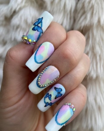 Pastel French Tip Butterfly Press On Nails