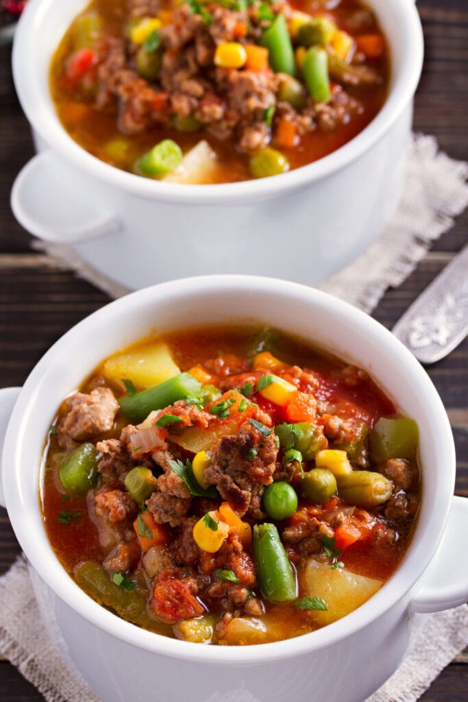 Two Small Bowls of Minced Beef Vegetable Soup