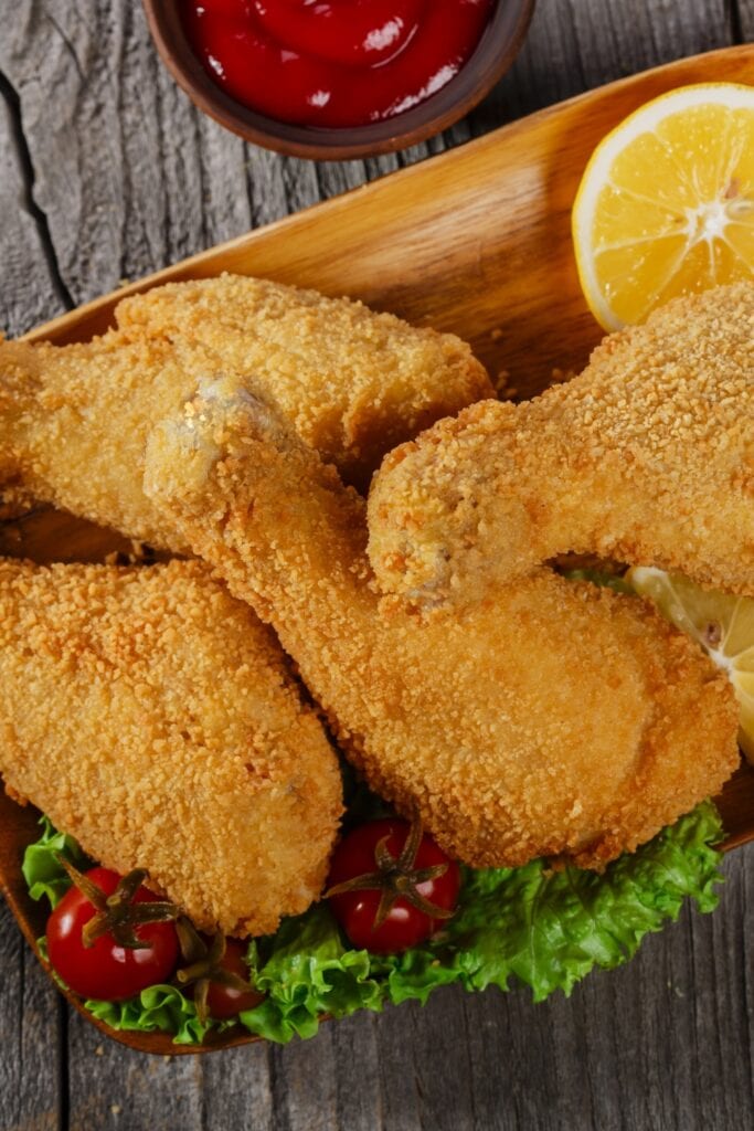 Breaded Lemon Fried Chicken Legs with Ketchup