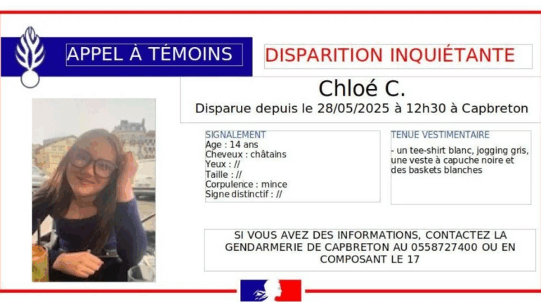 Landes : Un appel à témoins lancé par la gendarmerie pour retrouver Chloé, 14 ans, disparue à Capbreton