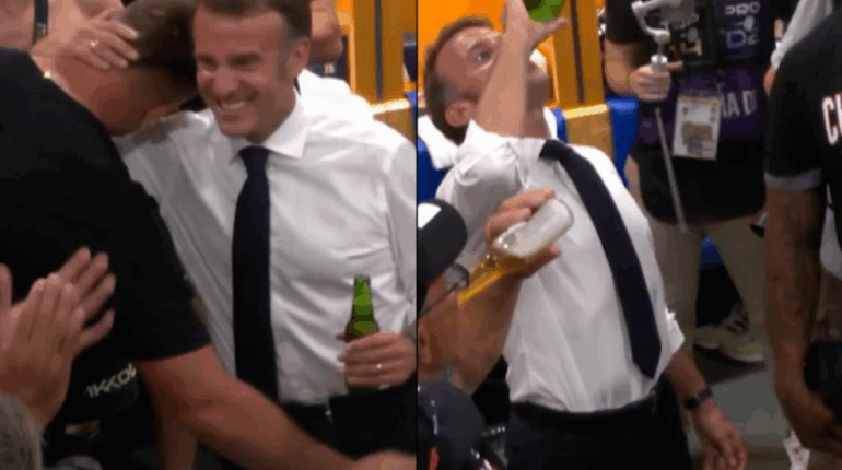 Emmanuel Macron trinque cul sec dans les vestiaires du Stade Toulousain : cette vidéo qui fait le buzz