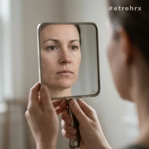 Portrait de femme reflété dans un miroir, lumière naturelle douce