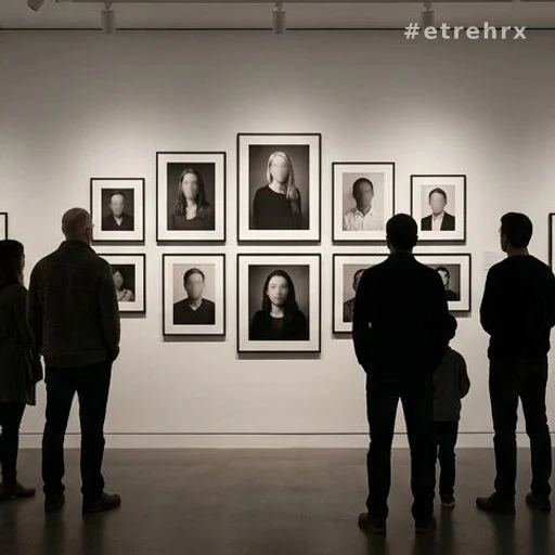 Galerie de portraits photographiques de femmes exposés sur un mur blanc