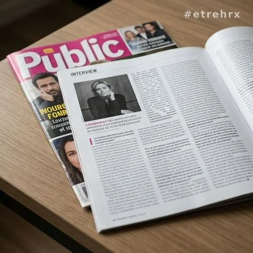 Magazine ouvert sur une interview, illustrant les déclarations d'Anny Duperey dans la presse