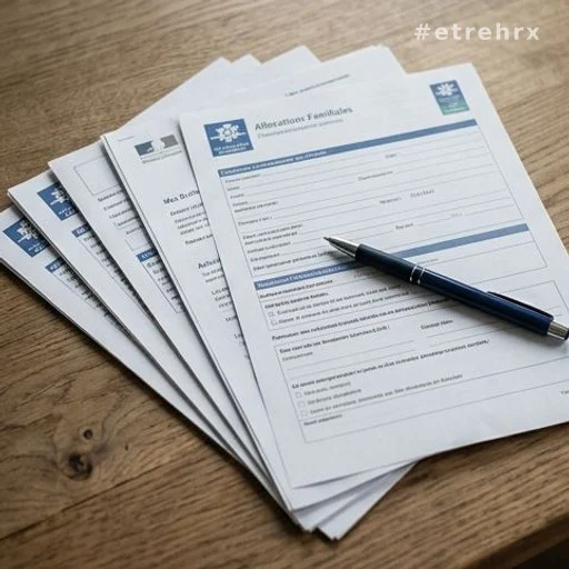 Documents de demande d'aide sociale CAF posés sur un bureau