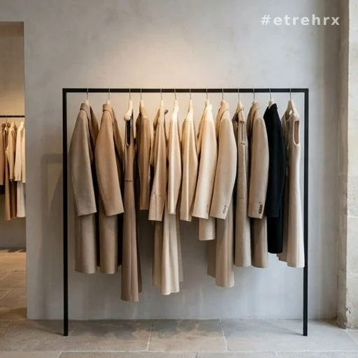 Vêtements de mode de luxe sur un portant dans une boutique parisienne