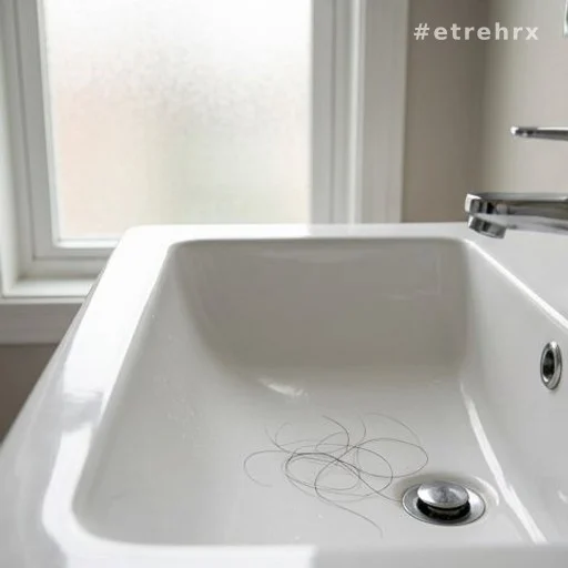 cheveux perdus dans un lavabo illustrant la chute de cheveux temporaire sous Ozempic