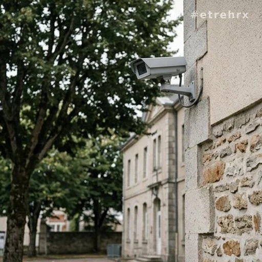 Caméra de vidéosurveillance sur la façade d'un collège français