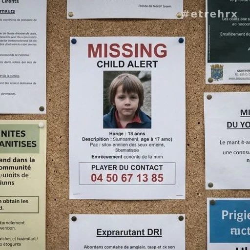 Affiche d'appel à témoins pour disparition d'enfant affichée dans une ville