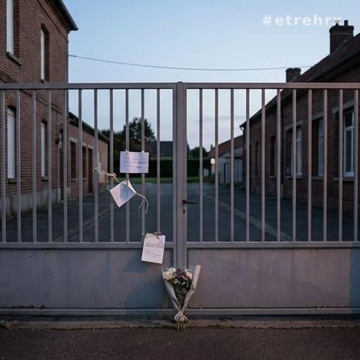 Grille de collège fermée avec messages et fleurs déposés, disparition d'une enfant dans le Gers