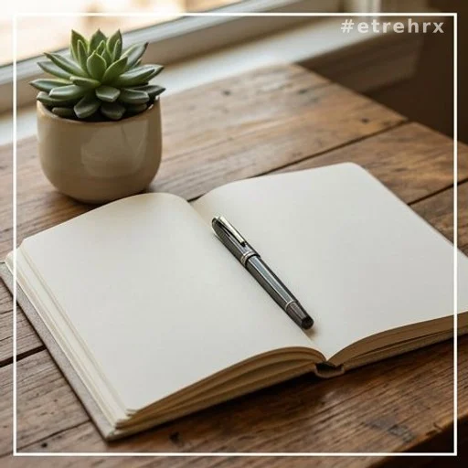 Carnet ouvert et stylo sur une table, symbole de l'habitude d'auto-connaissance quotidienne