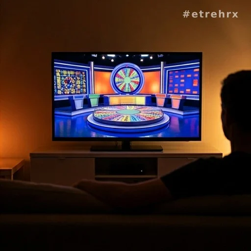 Téléspectateur regardant un jeu télévisé héritage de Merv Griffin sur écran allumé