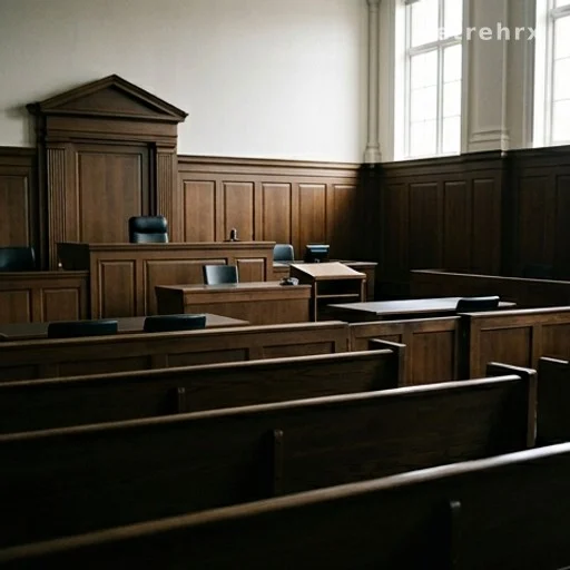 Salle d'audience vide, mise en examen et contrôle judiciaire