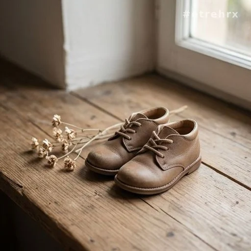 Petites chaussures d'enfant évoquant la mémoire de Maëlys et des victimes innocentes