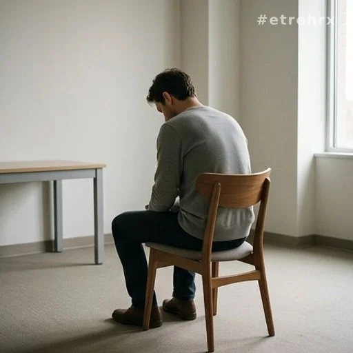 Personne de dos assise dans une salle de consultation, posture de malaise