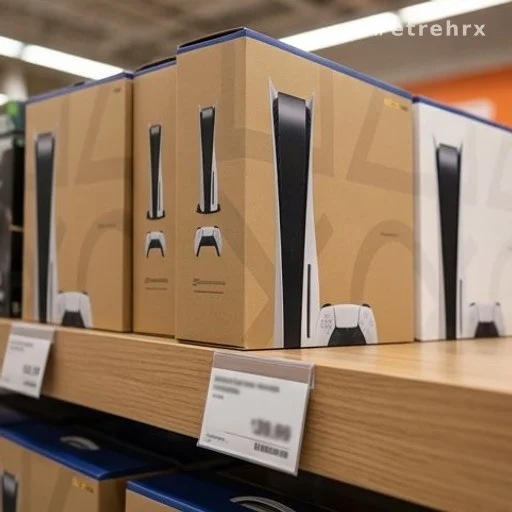 Console de jeu en rayon avec étiquette de prix illustrant le coût PS6