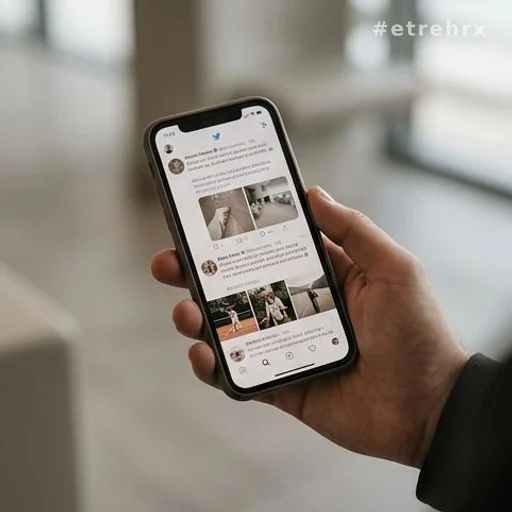 Smartphone affichant un fil de réseau social, illustrant la vie privée d'une sportive