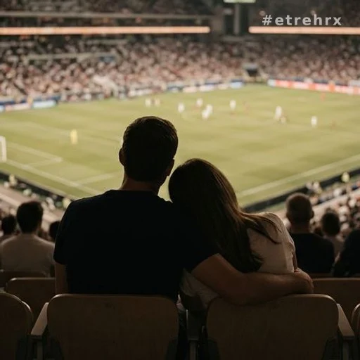 Couple de dos dans les tribunes d'un tournoi de tennis, soutien affectif d'une sportive