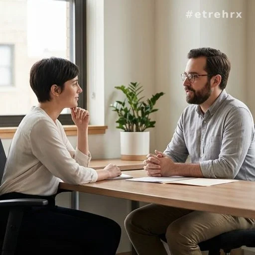 Deux personnes en discussion respectueuse autour d'une table