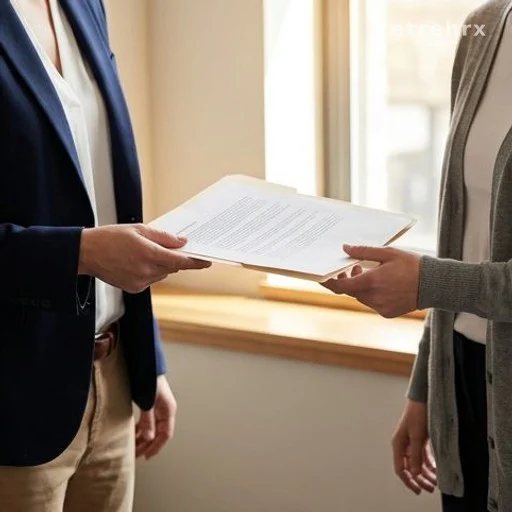 Échange de documents entre deux personnes, geste de courtoisie au travail