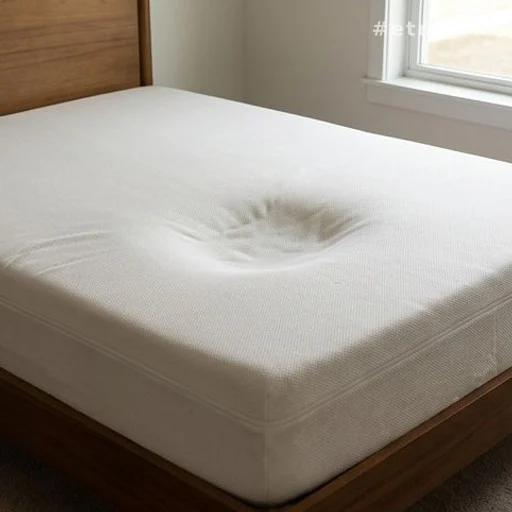 Matelas défoncé avec creux central visible dans une chambre