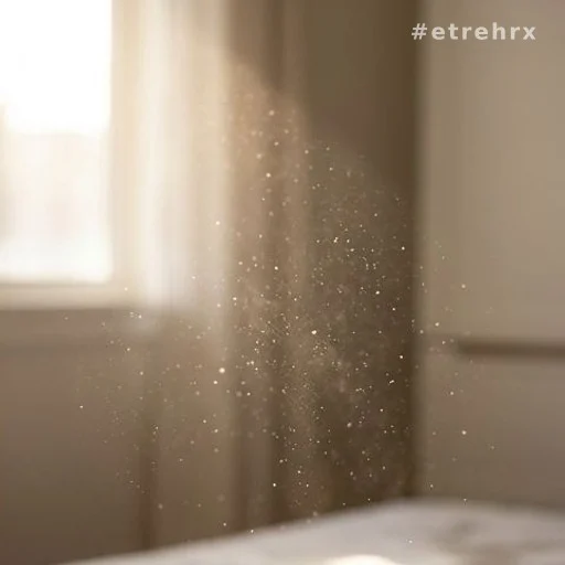 Particules de poussière en suspension dans l'air d'une chambre à coucher