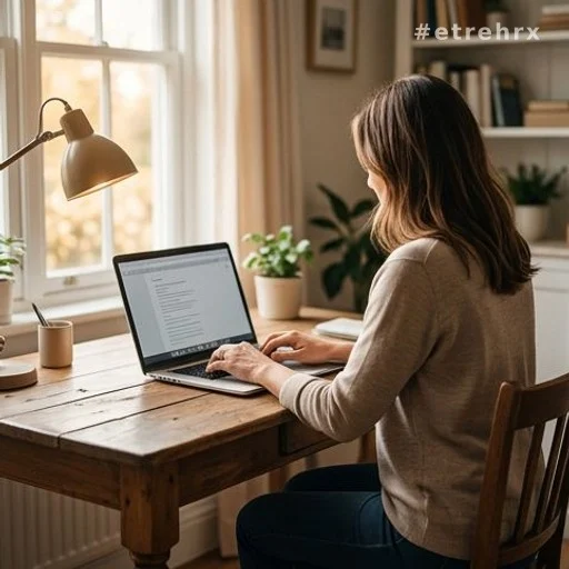 Femme de dos travaillant sur ordinateur portable, illustrant le travail à son propre rythme