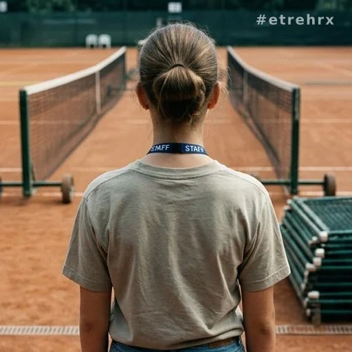 Bénévole de dos lors d'un tournoi de tennis, contexte années 1990