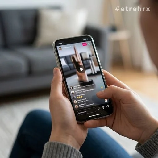 Mains tenant un smartphone avec un live sur les réseaux sociaux
