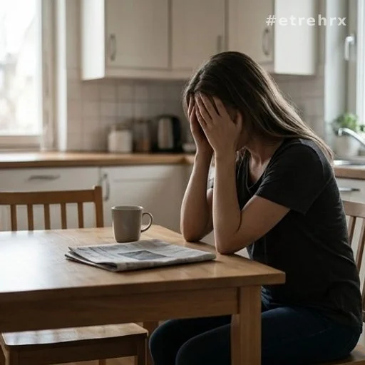 Femme de profil, tête dans les mains, exprimant détresse et isolement