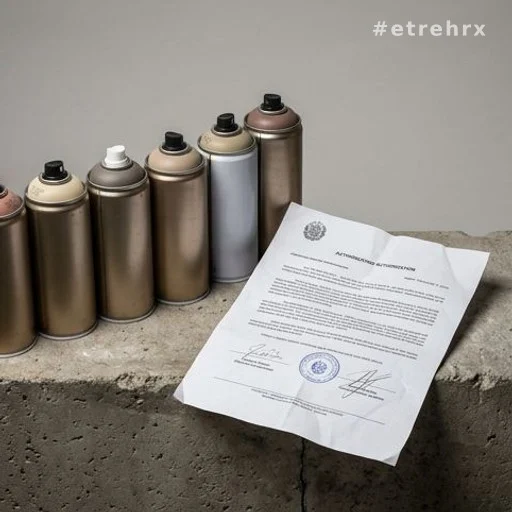 Bombes de peinture posées près d'un document officiel d'autorisation