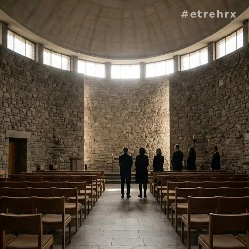 Salle de la Coupole du crématorium du Père-Lachaise lors d'une cérémonie funèbre