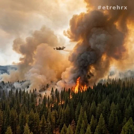 Incendie de forêt en Gironde avec épais nuages de fumée orange