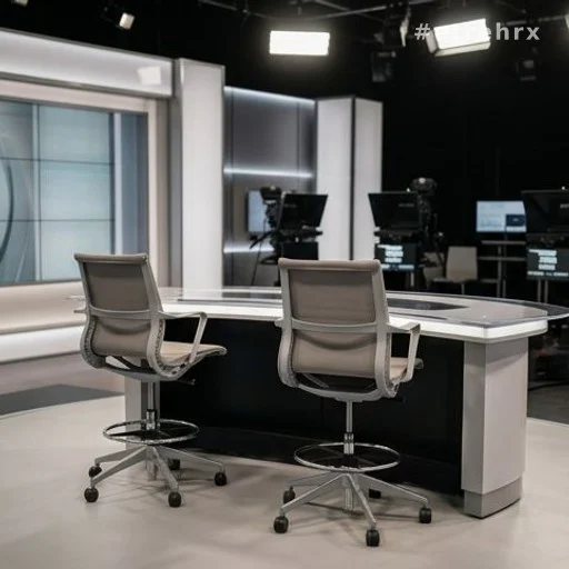 Plateau de télévision vide avec chaises de présentateurs, mise en retrait antennes