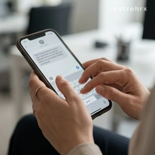 Mains tapant un message de démenti sur smartphone, présomption d'innocence