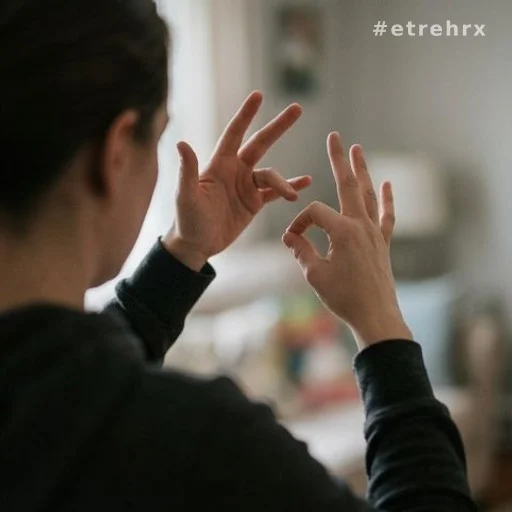 Personne de dos communiquant en langue des signes américaine