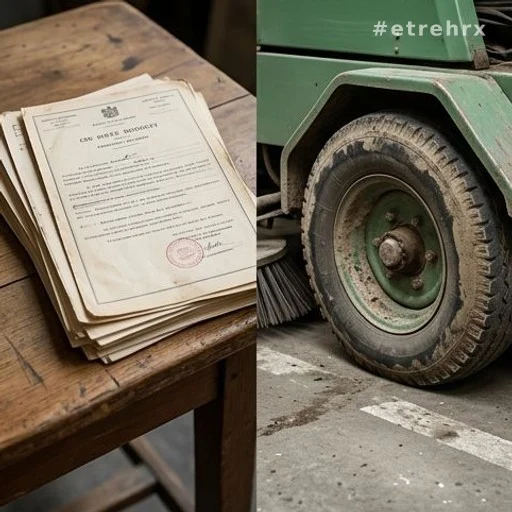 Détail d'un engin de nettoyage municipal vert dans un garage de la ville