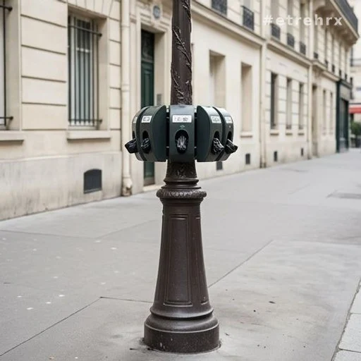 Distributeurs de sacs pour déjections canines sur un lampadaire parisien
