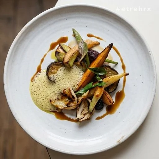 Assiette de cuisine gastronomique végétale étoilée au guide Michelin
