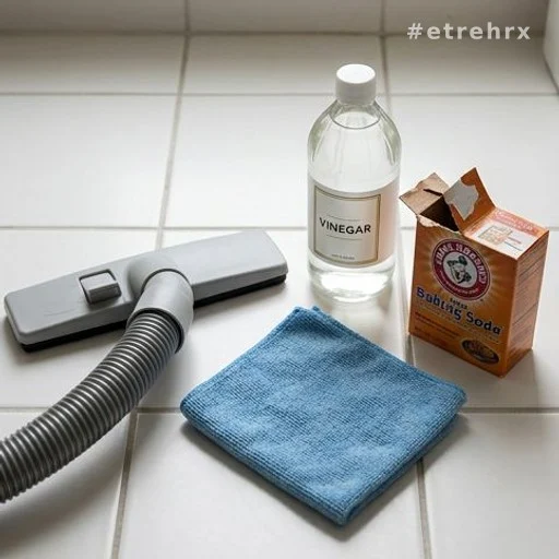 Produits ménagers pour nettoyer salle de bain : vinaigre blanc et bicarbonate