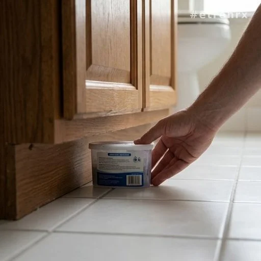 Pose d'un absorbeur d'humidité sous meuble de salle de bain