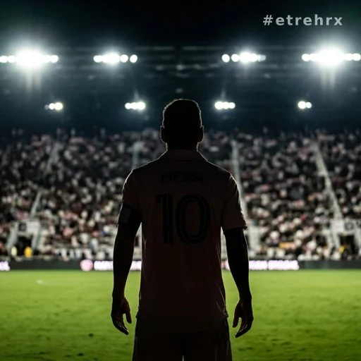Silhouette d'un footballeur de dos sur un terrain de stade lors d'un match de Coupe du monde