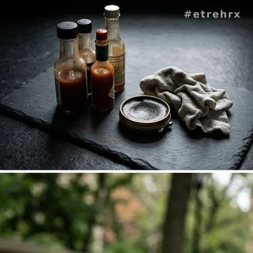 Flacons de condiments et cirage utilisés dans l'arnaque à la tâche
