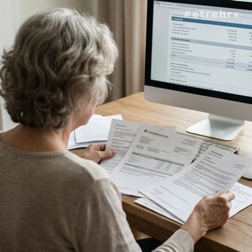 Personne consultant un relevé de retraite devant un écran d'ordinateur